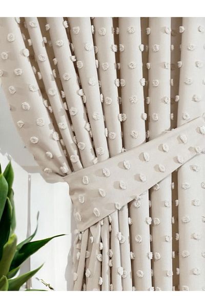 Perdeplus Single Wing Background Curtain with Pompom and Medium Pleat Tie Included