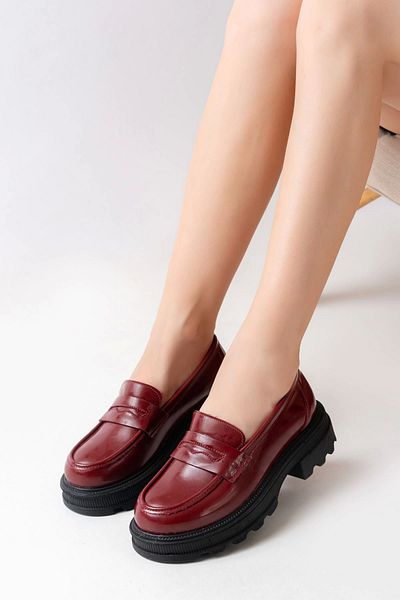 TB Terzi Bey Claret Red Patent Leather Daily High-Sole Loafer Shoes