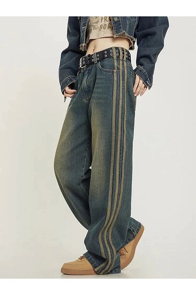 1blood Blue Baggy jeans with Antique Stripe Detail