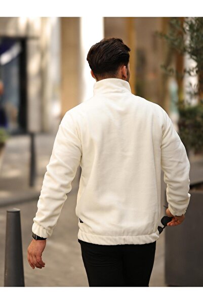 Valiberta Premium Half Zipper Fleece Sweatshirt - Ecru