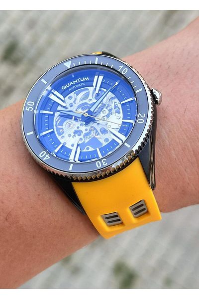Quantum Automatic Mechanism Steel Case Silicone Cord Men's Wrist Watch