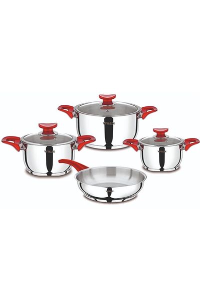 Vivaldi Rana Steel Pot Set 8 Pieces Red G364