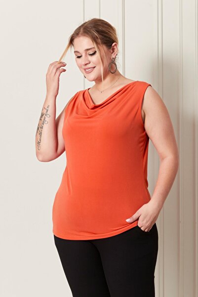 Seamoda Plus Size 4 Seasons Degaje Collar Blouse - Stylish Undershirt-Orange