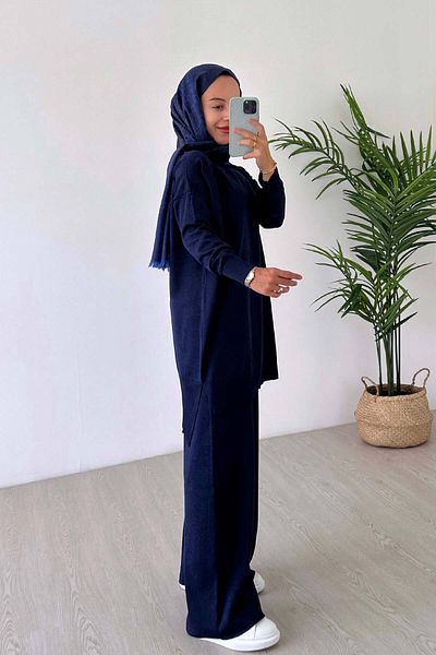 Ka Hijab Sparkling Mercerized Hijab Suit - Navy Blue