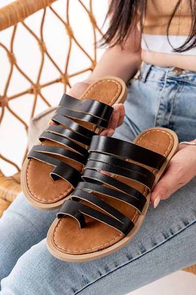 Shemard Black Orthopedic Genuine Leather Women's Slippers
