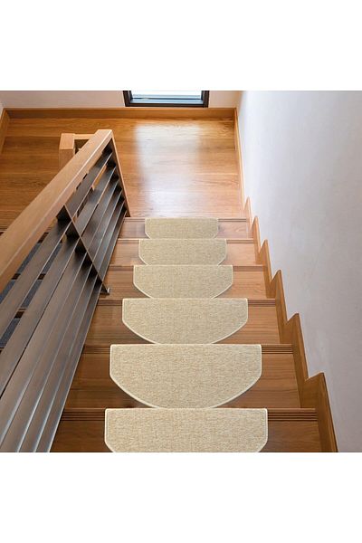 Stepmat 16 Pieces Beige Oval Curl Printed Stair Mat