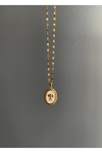 MEDJEWELRY Sedef Taşlı Eros Kolye - Çelik | Sürpriz Küpe Hediye