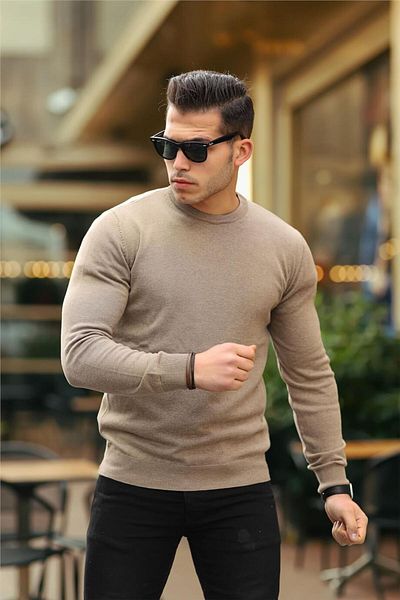 Valiberta Raglan Sleeve Crew Neck Thin Sweater - Mink