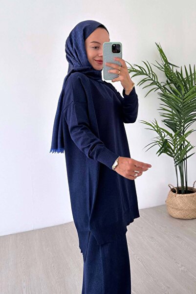 Ka Hijab Sparkling Mercerized Hijab Suit - Navy Blue