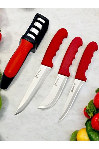 SürLaz 4 Parça Mutfak Kasap Bıçak Seti Ultra Keskinleştirici Bileme Aparatı