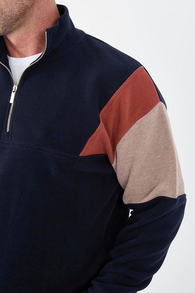 Valiberta Oversize Men's Thessaloniki Knitted Sweatshirt with Garnish Sleeves - Navy Blue