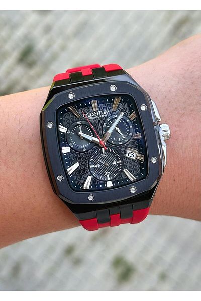 Quantum Chronograph Mechanism Steel Case Silicone Cord Men's Wristwatch
