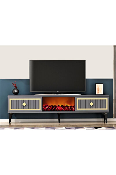 DEMONTE DECOR NİLL ŞÖMİNELİ TV SEHPASI ANTRASİT-GÜMÜŞ