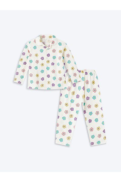 LC Waikiki Short Sleeve Pajama Set with Polo Collar and Flower Pattern for Baby Girl