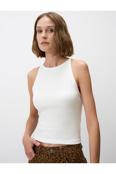 Jimmy Key White Halter Neck Slim Fit Basic Tank Top