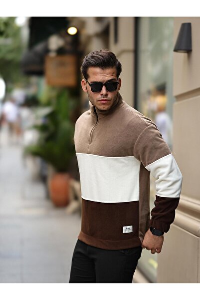 Valiberta Φούτερ με μισό φερμουάρ - Μπεζ/Εκρού/Καφέ