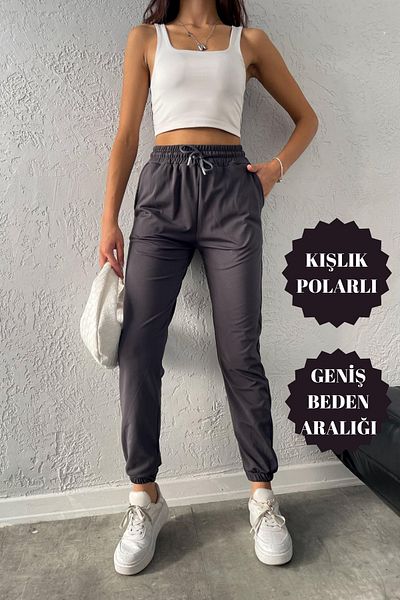 BANEGA Women's Diver Fabric Winter Fleece Jogger High Waist Pocket Smoked Sweatpants