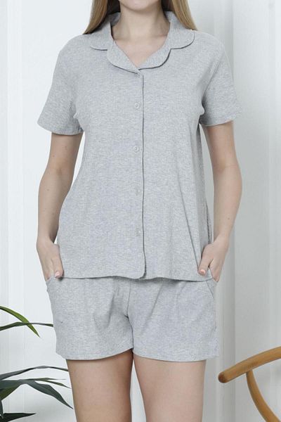 Nicoletta Women's Shorts Pajama Set Short Sleeve Camisole Loose Pocket GREY