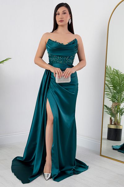 PULLIMM Rochie din satin cu decolteu bijuterie fără bretele SB6019
