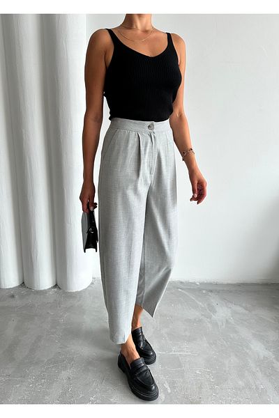 Laluvia Šedé pytlovité látkové kalhoty-3529