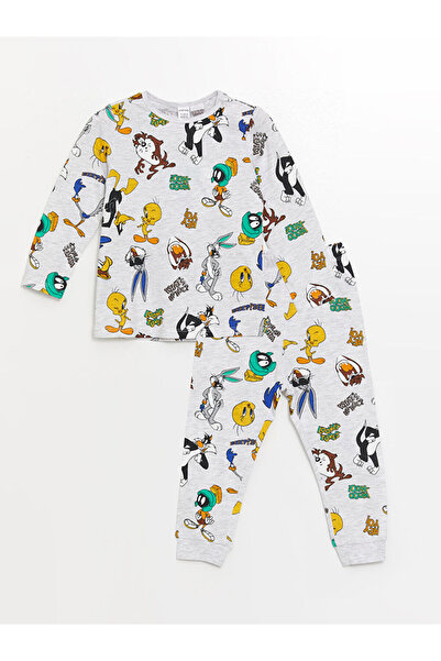 LC Waikiki Bisiklet Yaka Uzun Kollu Tazmanya Canavarı Baskılı Erkek Bebek Pijama