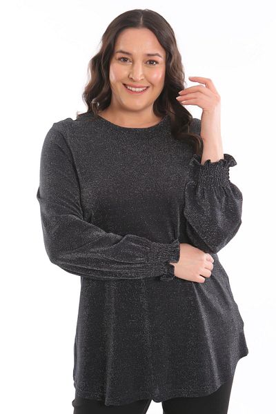 SERTUĞ Trend42Plus Plus Size Sleeves Glitter Black Blouse