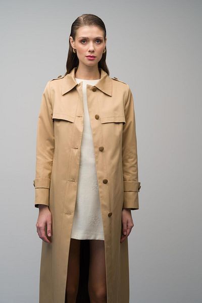 Olcay Leder Detaillierte wasserabweisende Eigenschaften Gefütterter langer Trenchcoat KAMEL 6636