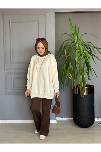 Selma Butik 26015 Scuba Ispanyol Paça Pantolon Kahverengi