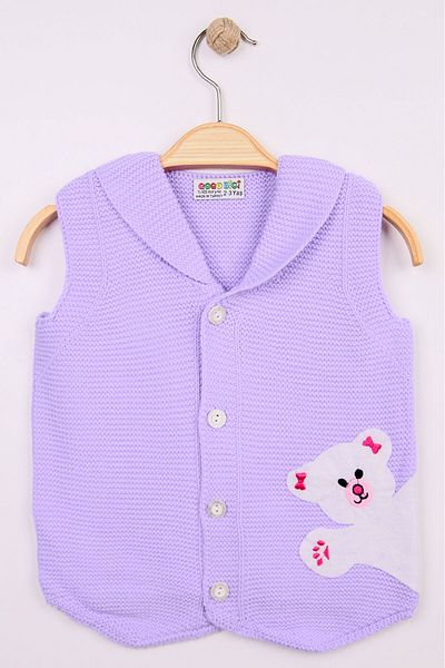Beniizle Buttoned Girl's Knitwear Vest with Teddy Bear Detail