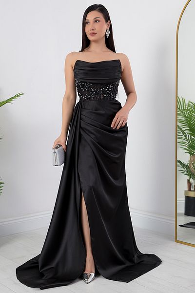 PULLIMM Rochie din satin cu decolteu bijuterie fără bretele SB6019