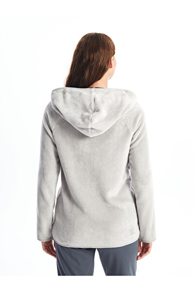 LC Waikiki Gray Hooded Plain Long Sleeve Women's Plush Pajama Top