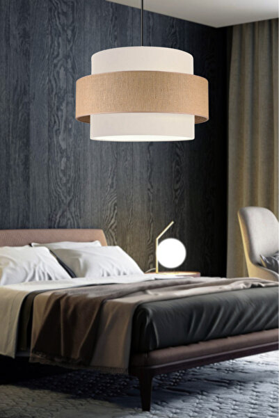 Art&Gift Bohem Triple Metal Kasalı Jüt Kumaş Salon Avize Üç Katlı Pasta Yatak Odası Sarkıt