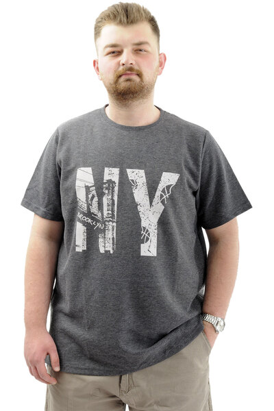 ModeXL Чоловіча футболка з великим розміром та велосипедним коміром - Mode XL, з принтом, Ny Waffle U24400 Antramelanj