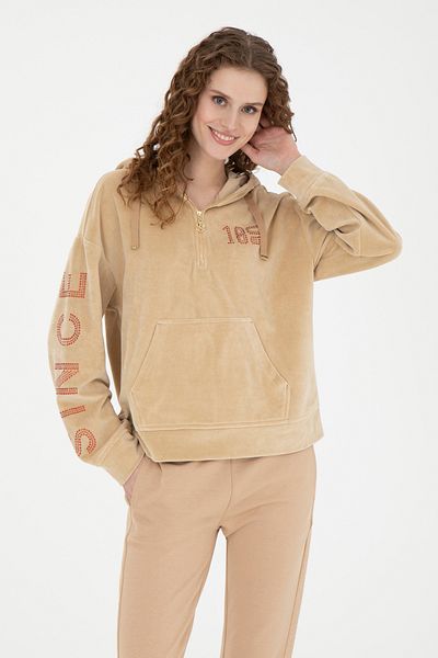 U.S. Polo Assn. Γυναικείο φούτερ με κουκούλα από άμμο 50271593 -vr085