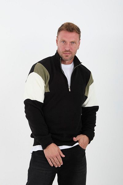 Valiberta Oversize Men's Thessaloniki Knitted Sweatshirt with Garnish Sleeves - Black