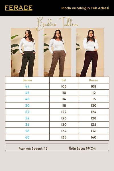 Ferace Large Size Lycra Women's Combed Cotton Trousers - Elastic Waist
