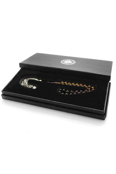 Tesbihane مسبحة معدنية غير مشوهة من Mecidiye بشراشيب مقطوعة في اسطنبول من Bala-Black Fire Amber