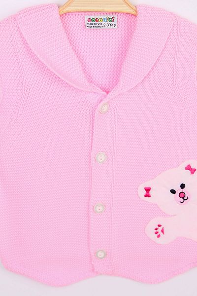 Beniizle Buttoned Girl's Knitwear Vest with Teddy Bear Detail