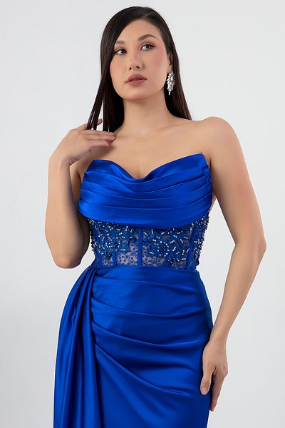 PULLIMM Rochie din satin cu decolteu bijuterie fără bretele SB6019