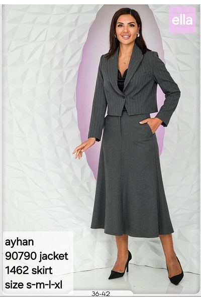 AYHAN Midi Length Anthracite Skirt with Side Pockets