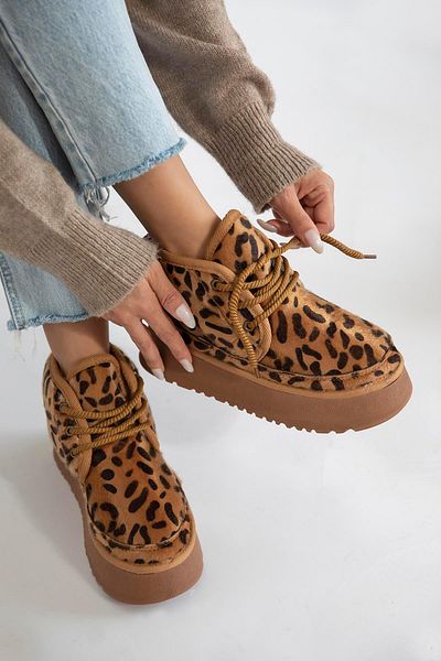 STRASWANS Ansel Women's Suede Boots - Furry Inside Thick Sole, Leopard Pattern