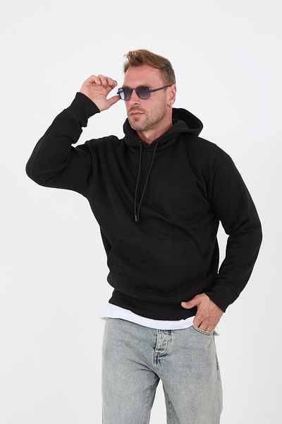 Valiberta Black Men's Oversize Hooded Kangaroo Pocket Sweatshirt - Hoodie