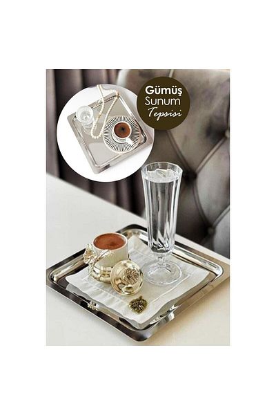 AHİR TİCARET Stainless Steel Square Coffee Presentation Tray Single