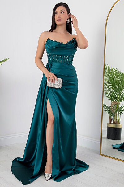 PULLIMM Σατέν Φόρεμα με Στράπλες Πέταλο SB6019