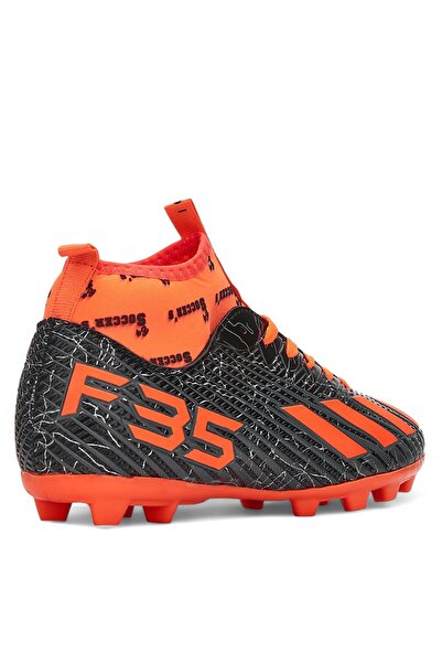 Allyup Boy's Black Orange Astroturf Football Socks Spiked Football Sneakers F35Kr