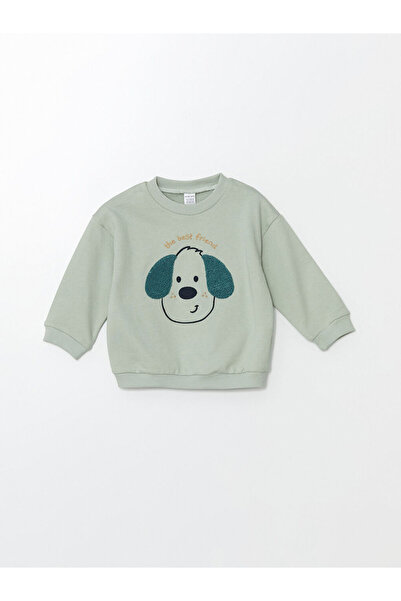 LC Waikiki Green Crew Neck Long Sleeve Printed Baby Boy Sweatshirt and Pants 2-Piece Set