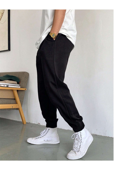 yx yustex sport Μαύρο παντελόνι Jogger Leg Sweat με φαρδιά κοπή