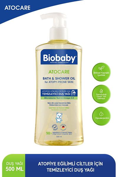 Biobaby Atocare Atpoi 500 Ml Shower Oil - For Prone Skin, Ceramide Prebiotic Omega 3-6 Oat