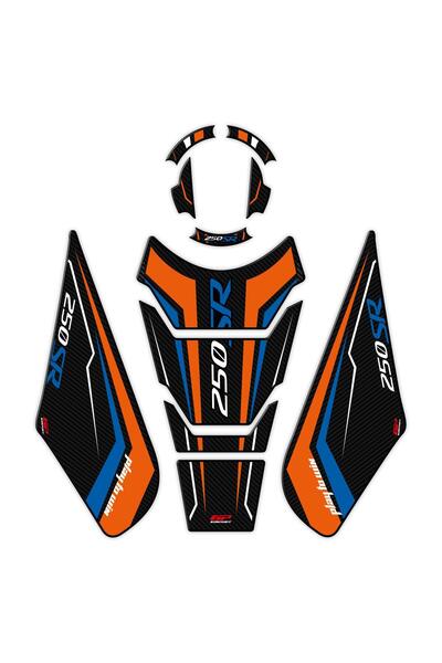 GP KOMPOZİT CF Moto 250 SR 2020-2024 Uyumlu Tank Pad Seti Turuncu - Mavi