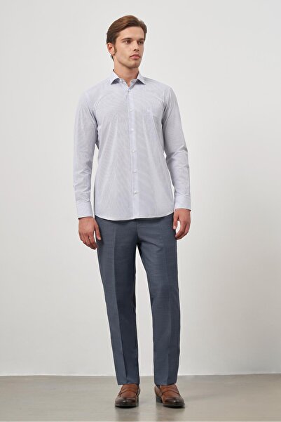 İmza Λευκό μακρυμάνικο πουκάμισο με μοτίβο μισό ιταλικό γιακά με τσέπες από βαμβακερό κλασικό άνετο πουκάμισο 1004245175